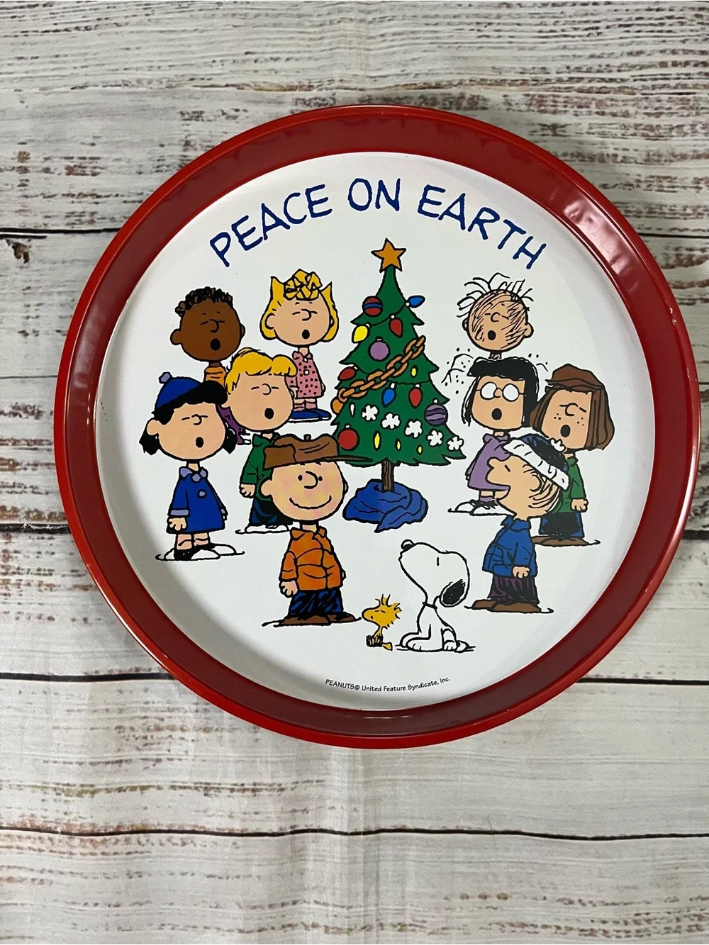 Peanuts Peace On Earth 12” Round Metal  Christmas Serving Tray